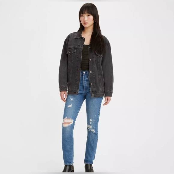 Levi’s 501 Button Fly Short Skinny Distressed Jeans Womens 28 X 28 - Picture 2 of 15